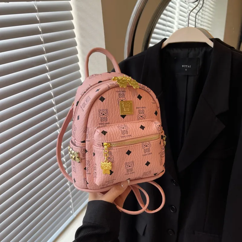 BAODIDAISHU Pu Backpack Women's White/Pink/Brown-23