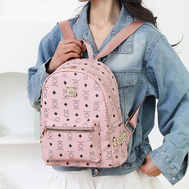 Gerlanx Pu Backpack Women's Brown/Pink/White/Black-5