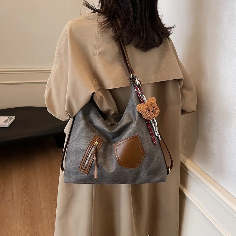 Gerlanx Pu Tote Bag, Shoulder Bag, Backpack Large Size Women's Dark Tea/Coffee/Brown/Denim Blue/Ecru-8