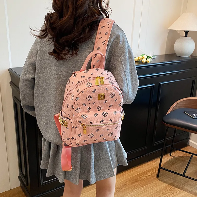 Gerlanx PU Backpack Regular Women's Pink/Brown/White/Black-7