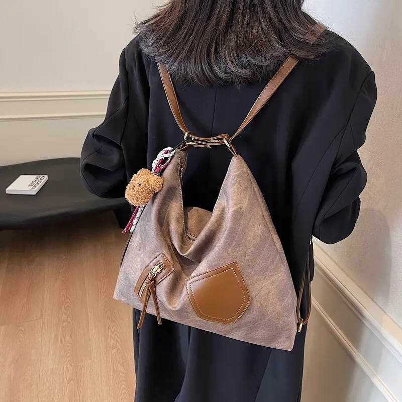 Gerlanx Pu Tote Bag, Shoulder Bag, Backpack Large Size Women's Dark Tea/Coffee/Brown/Denim Blue/Ecru-10