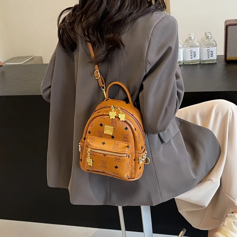 BAODIDAISHU Pu Backpack Women's White/Pink/Brown-3