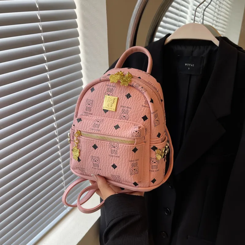BAODIDAISHU Pu Backpack Women's White/Pink/Brown-22