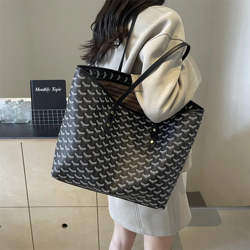 Gerlanx PU Tote Bag Shopping Bag Shoulder Bags Large Size Women's Black/Brown-3