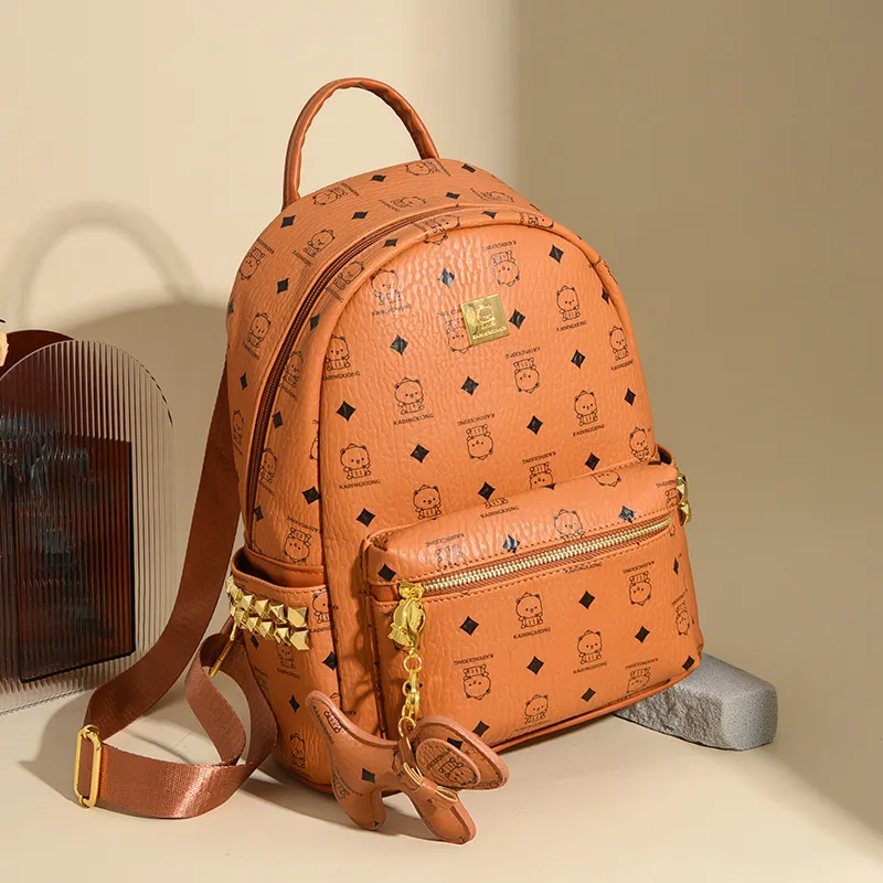 Gerlanx PU Backpack Medium Size Women's Brown/Pink/White/Black-1