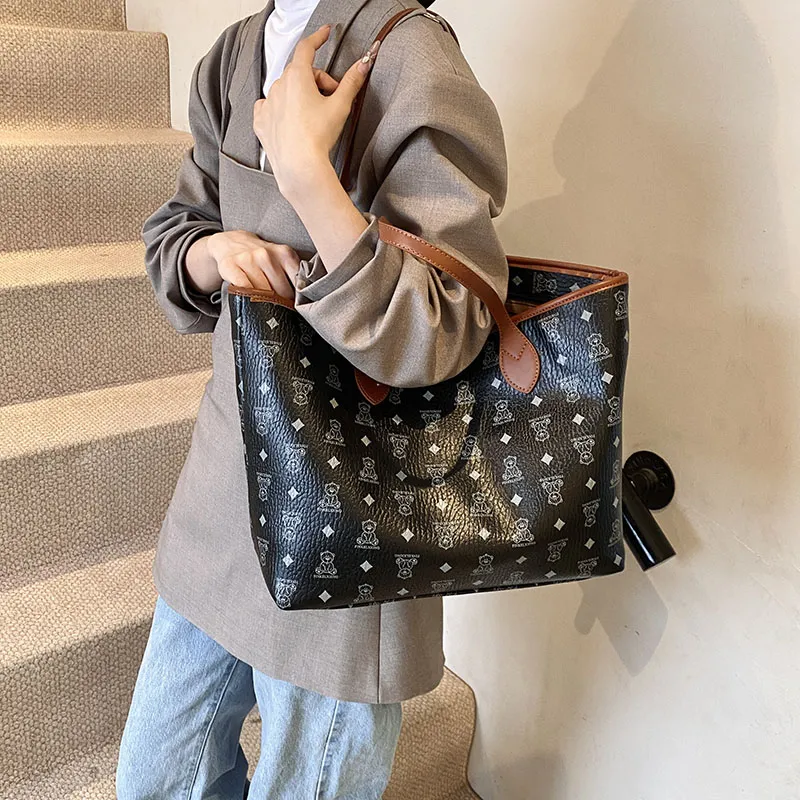 Gerlanx PU Tote Bag Shoulder Bag Large Size Women's Brown/White/Pink/Black-16