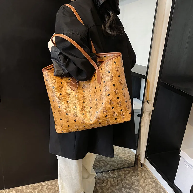 Gerlanx PU Tote Bag Shoulder Bag Large Size Women's Brown/White/Pink/Black-2