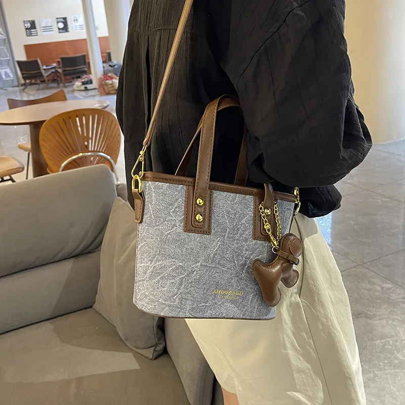 PULUWIRR PU Shoulder Bag Crossbody Bag Regular Women's Denim Blue/Dark Tea/Khaki-3