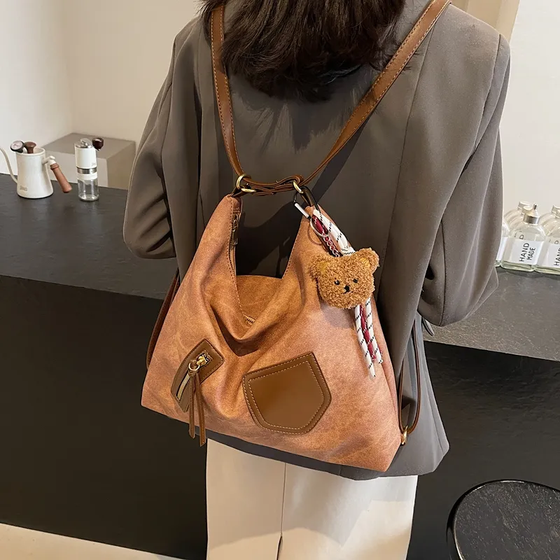 Gerlanx Pu Tote Bag, Shoulder Bag, Backpack Large Size Women's Dark Tea/Coffee/Brown/Denim Blue/Ecru-16