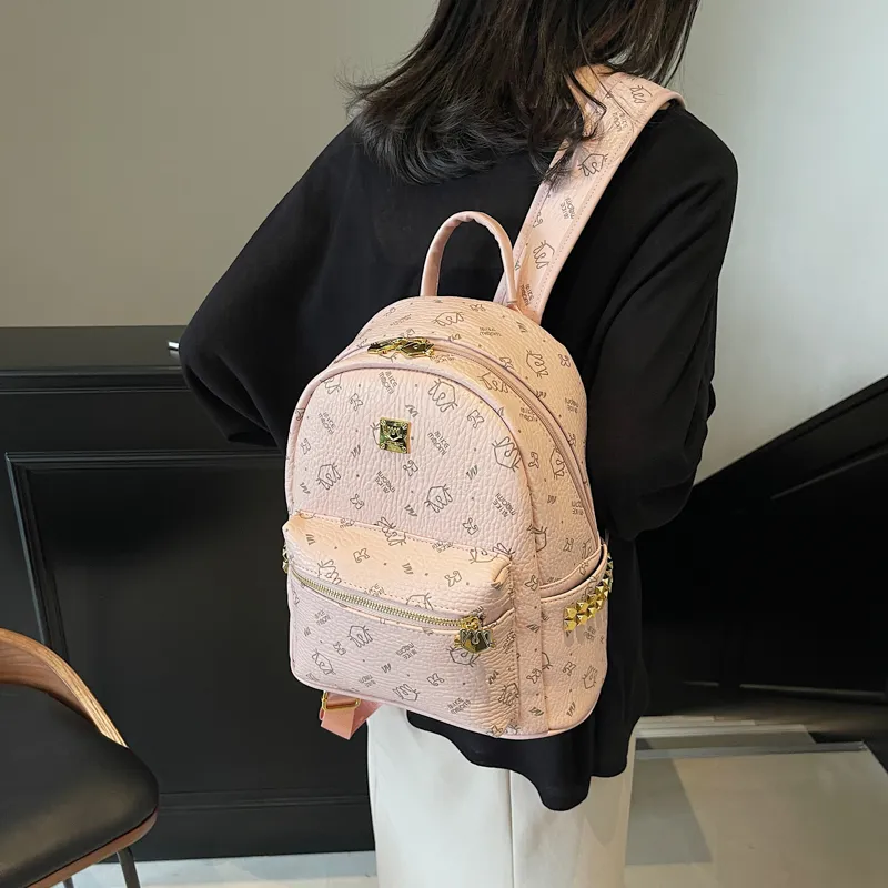 Gerlanx Pu Backpack Regular Women's Pink/Brown/Black/White-10