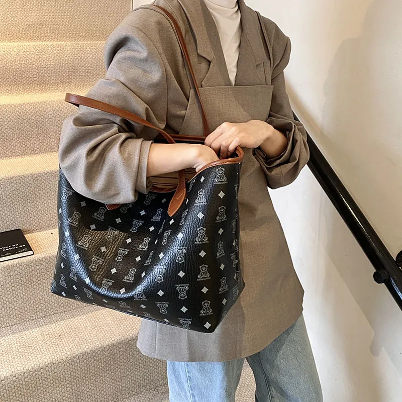 Gerlanx PU Tote Bag Shoulder Bag Large Size Women's Brown/White/Pink/Black-18