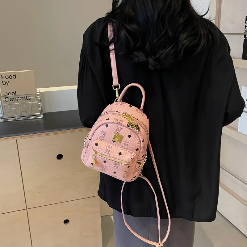 BAODIDAISHU Pu Backpack Women's White/Pink/Brown-24