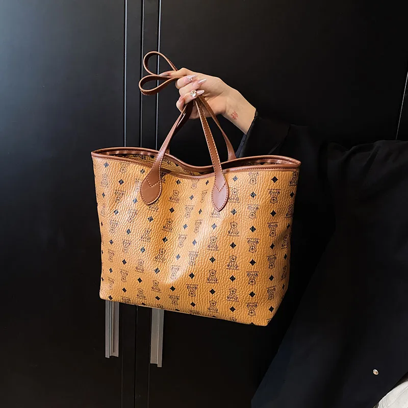 Gerlanx PU Tote Bag Shoulder Bag Large Size Women's Brown/White/Pink/Black-4