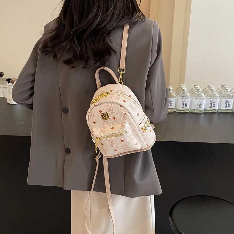 BAODIDAISHU Pu Backpack Women's White/Pink/Brown-38