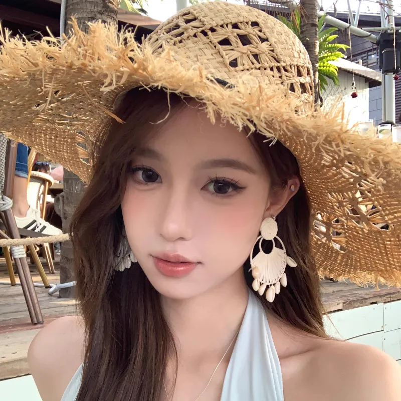 Peach Tea Raffia Earrings Women's-3