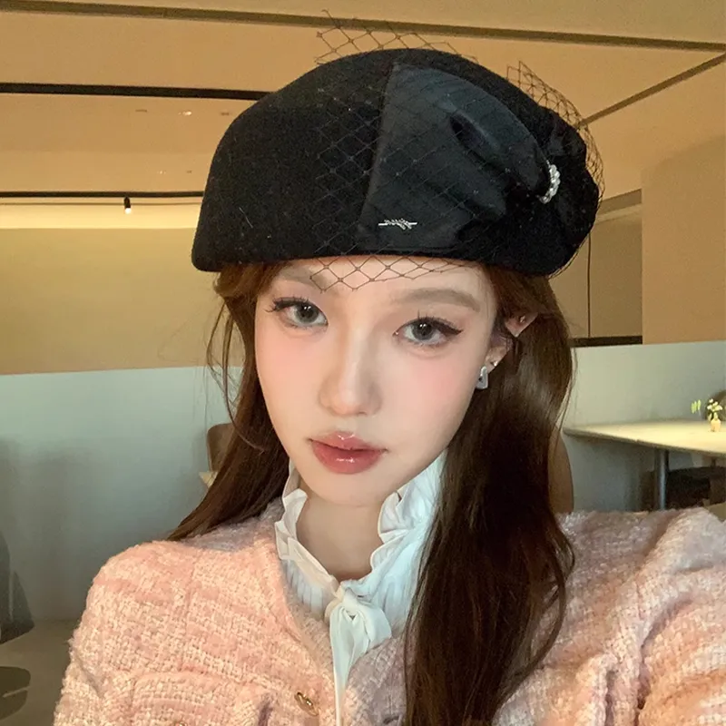 Peach Tea Pure Wool Gauze Satin Berets Women's-6