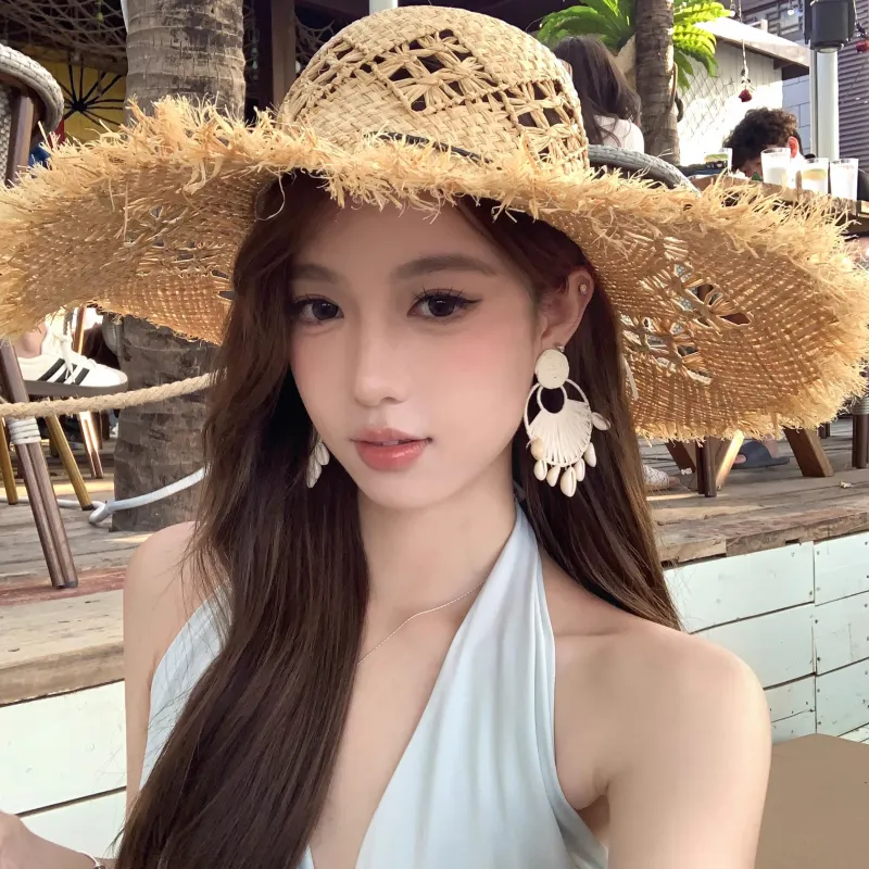 Peach Tea Raffia Earrings Women's-4