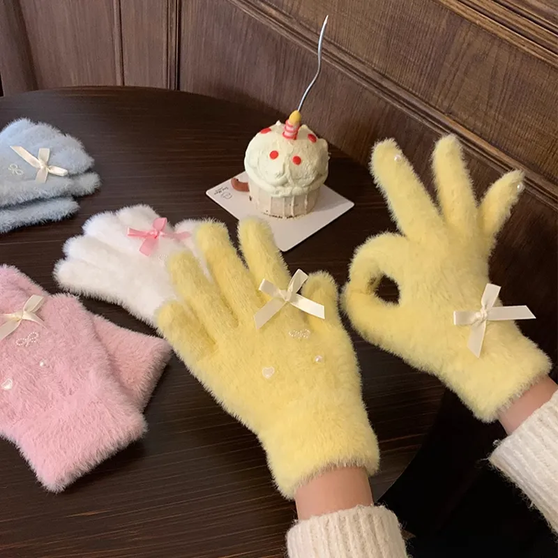 Peach Tea Plush Knit Gloves Women's-1