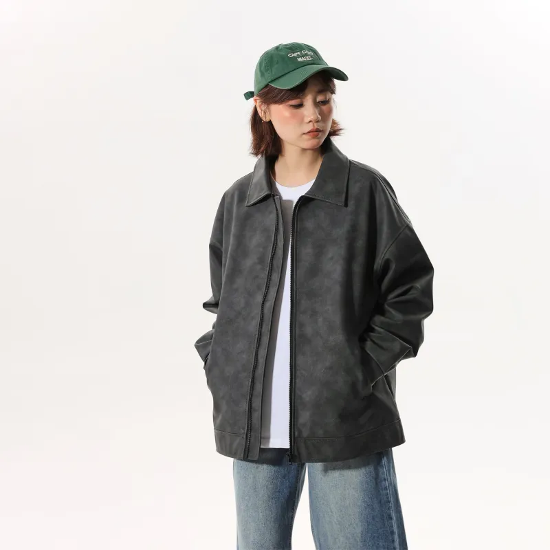 OGEK Leather Jacket Unisex Dark Gray-3