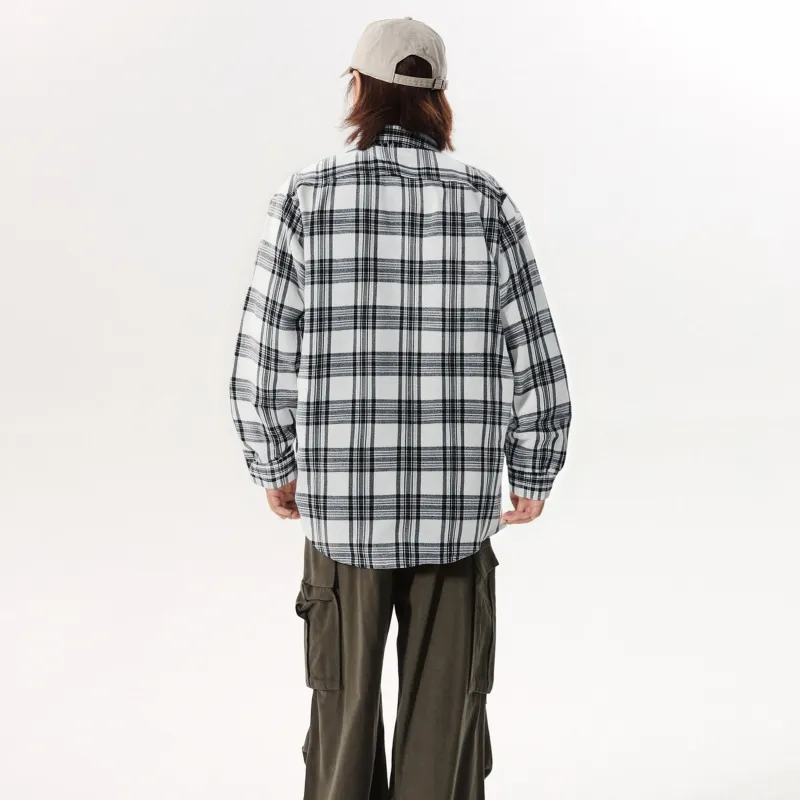 OGEK Shirt Unisex Black White Plaid Comes With A Random Print T Shirt+Brooch-2