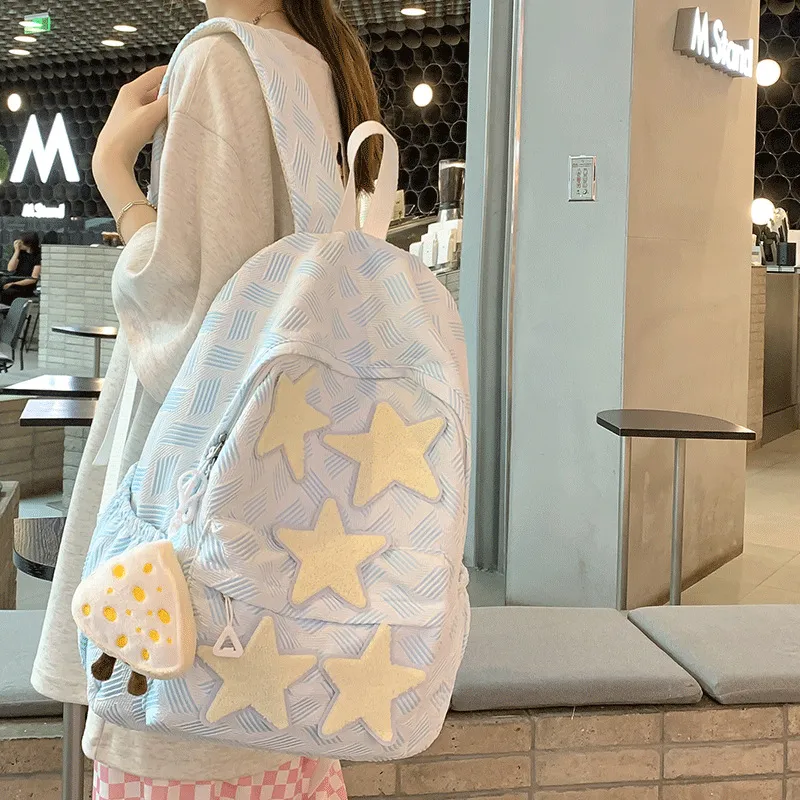Carissa Nylon Backpack Regular Women's Gray/Blue/Light Yellow/Light Purple-3