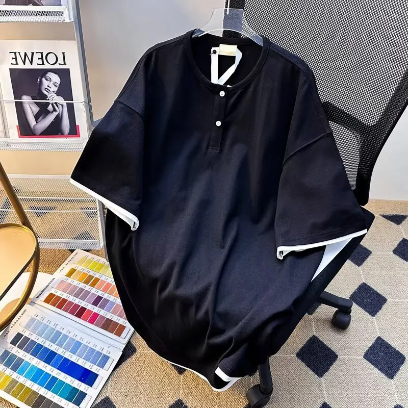 TONYBEAR Men's Casual Sports Loose Fit Fashion Versatile Basic Mock Two Piece T Shirt Men's-10