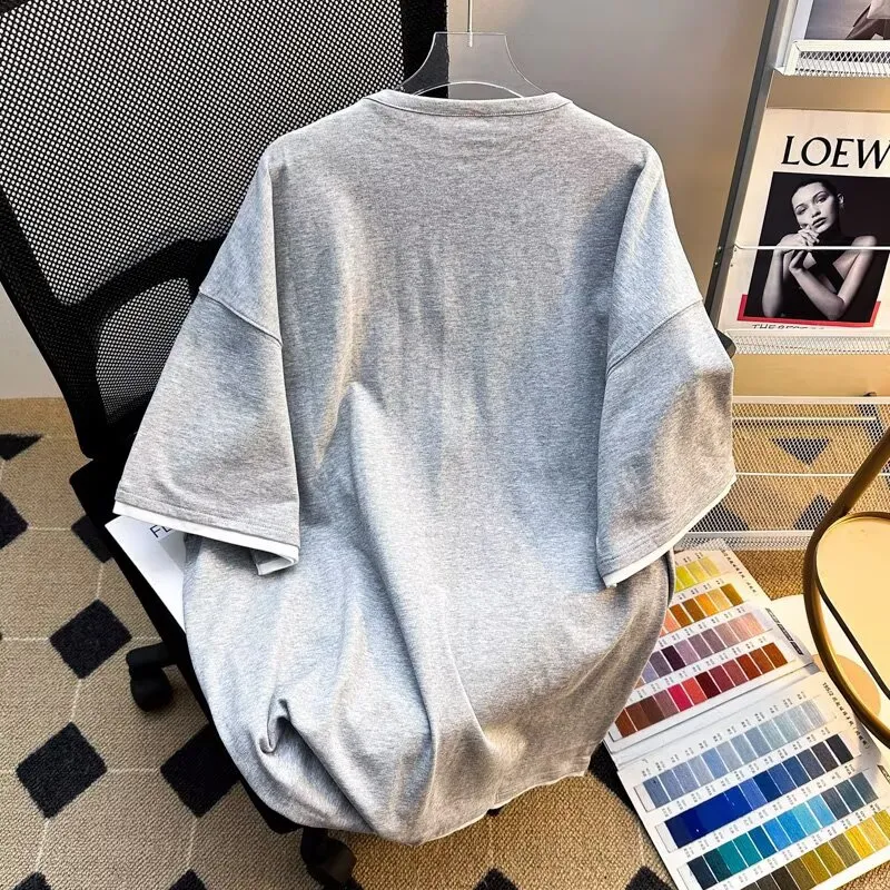 TONYBEAR Men's Casual Sports Loose Fit Fashion Versatile Basic Mock Two Piece T Shirt Men's-4