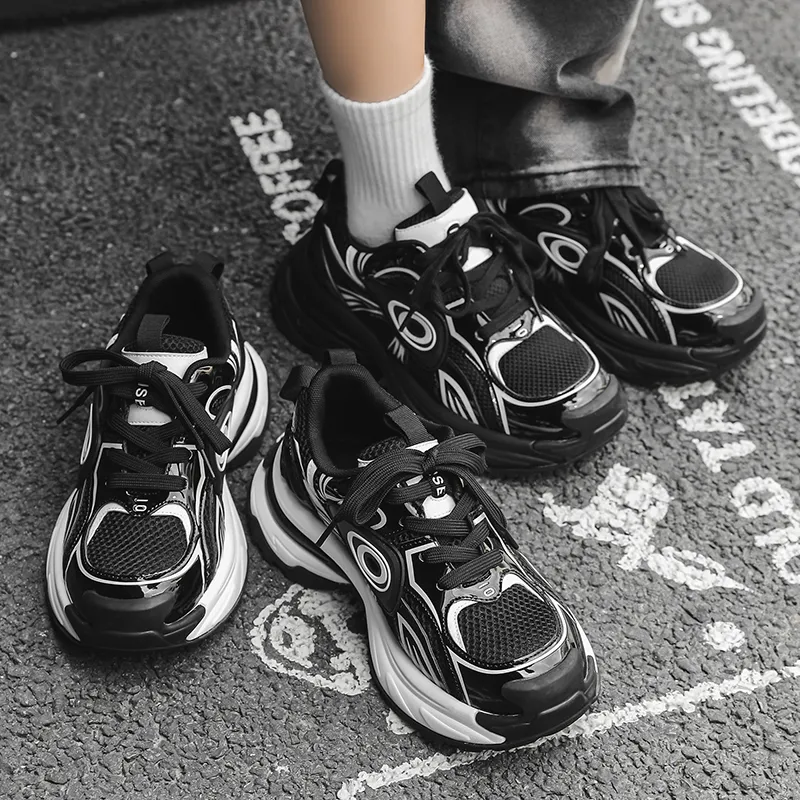 NICESS Moisture Wicking And Breathable Low Top Chunky Sneakers Unisex Black-2