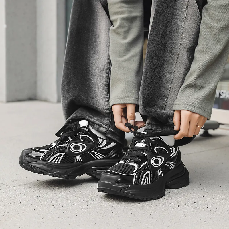 NICESS Moisture Wicking And Breathable Low Top Chunky Sneakers Unisex Black-4