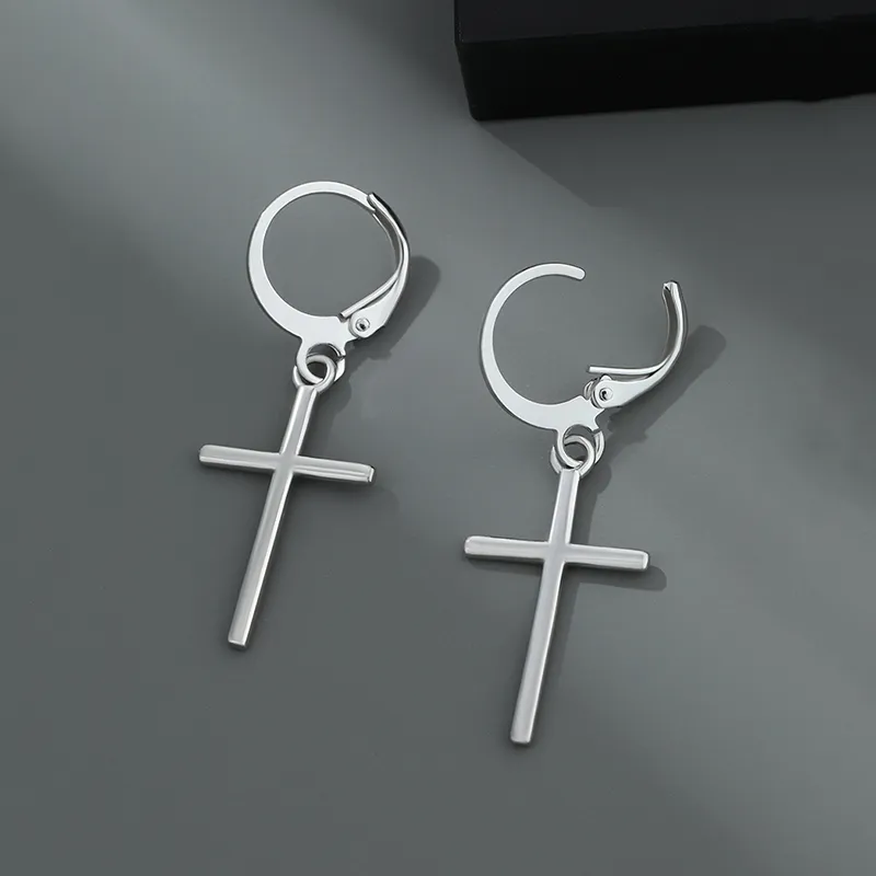 PUENTE 925 Sterling Silver Cross Hoop Earrings Men's-4