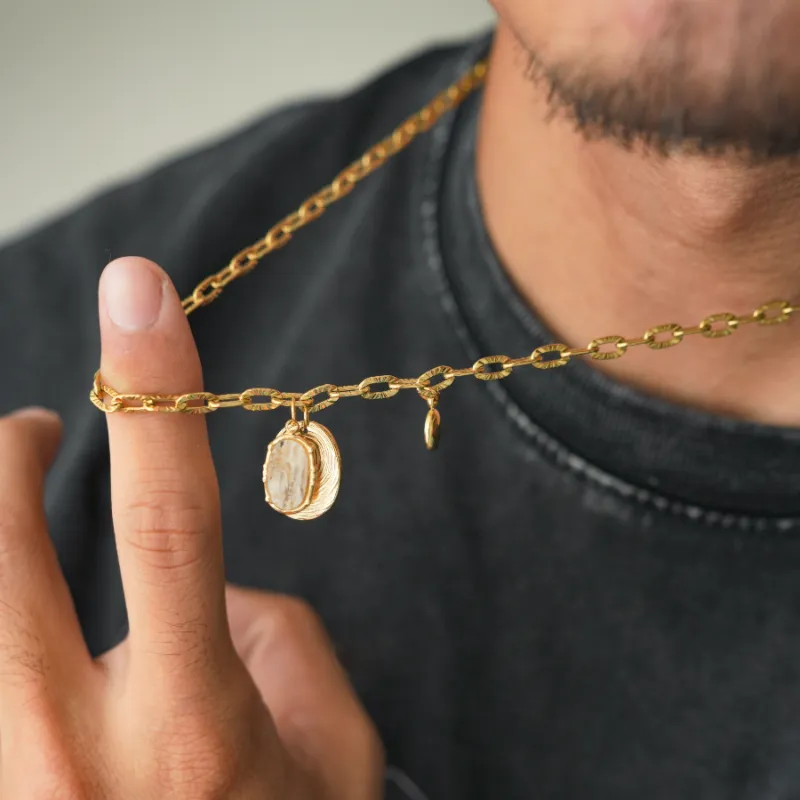 PUENTE Titanium Steel Collarbone Chain Men's Gold-4