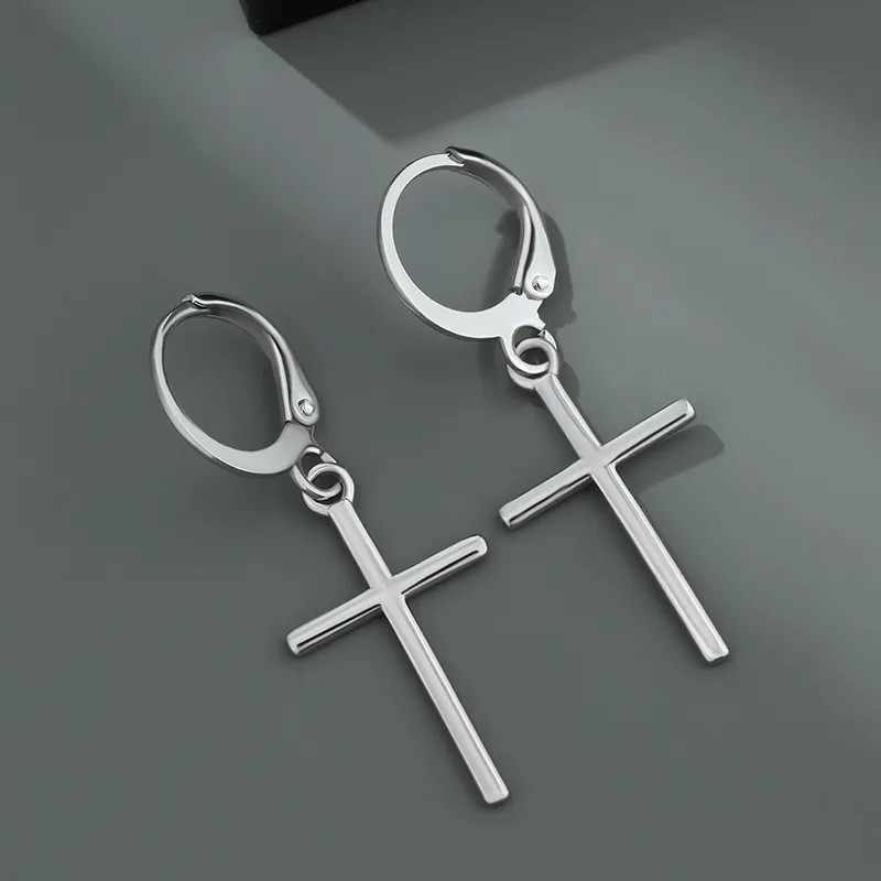 PUENTE 925 Sterling Silver Cross Hoop Earrings Men's-3