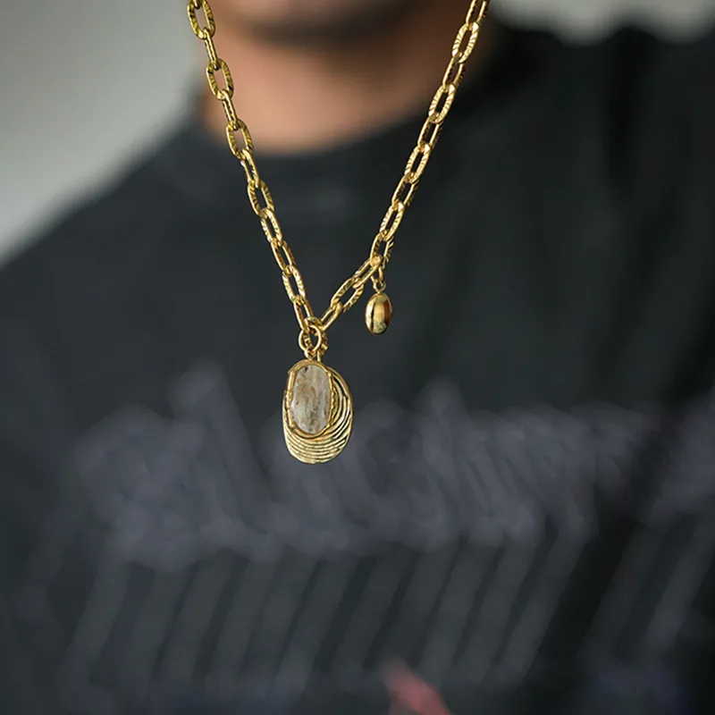 PUENTE Titanium Steel Collarbone Chain Men's Gold-2