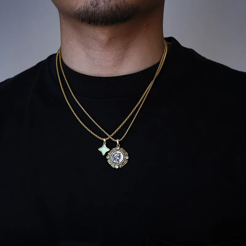 PUENTE Titanium Steel Necklaces Men's Gold-4