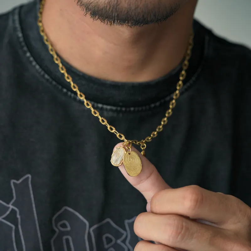 PUENTE Titanium Steel Collarbone Chain Men's Gold-3