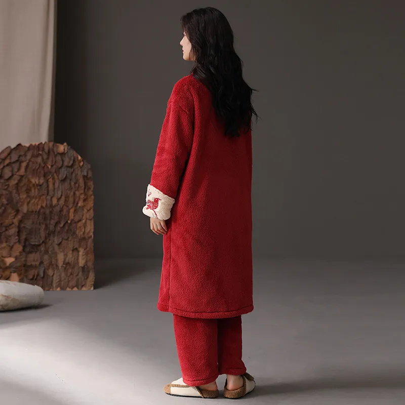 ROUKEER Pajama Robe Women's Red-4