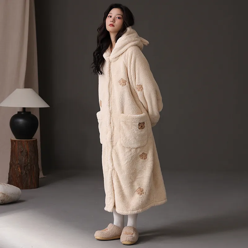 ROUKEER Pajama Robe Women's Ecru-2