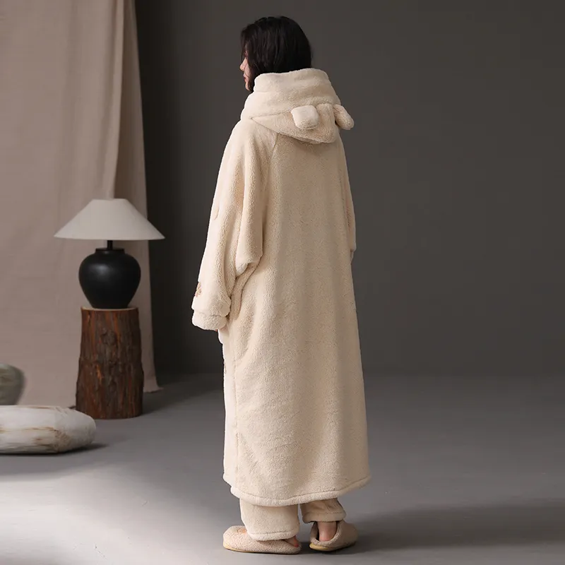 ROUKEER Pajama Robe Women's Ecru-6