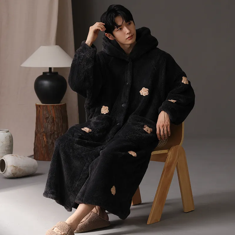 ROUKEER Pajama Robe Men's Black-8