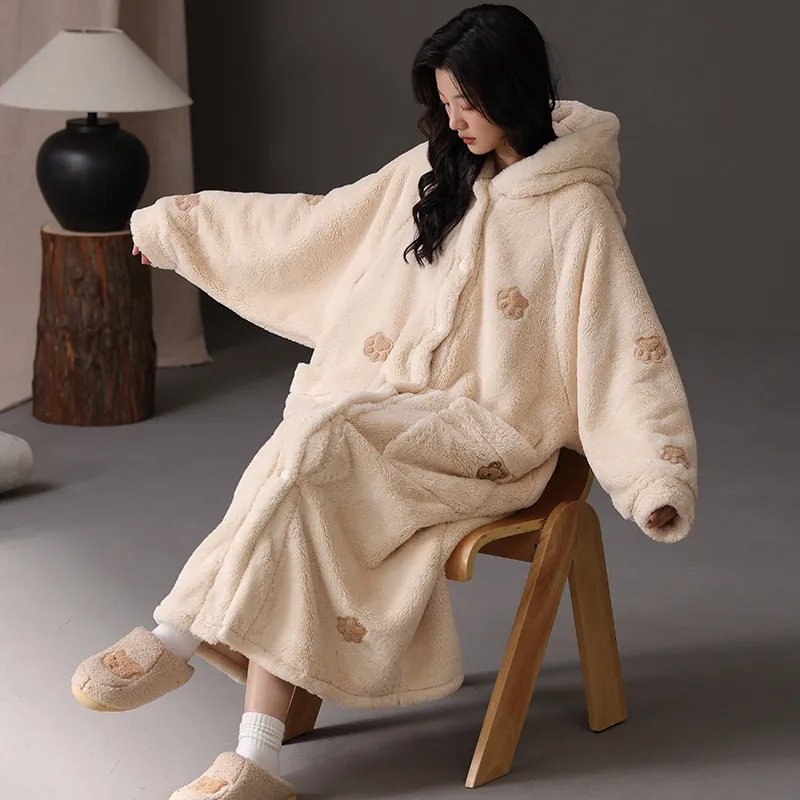ROUKEER Pajama Robe Women's Ecru-13
