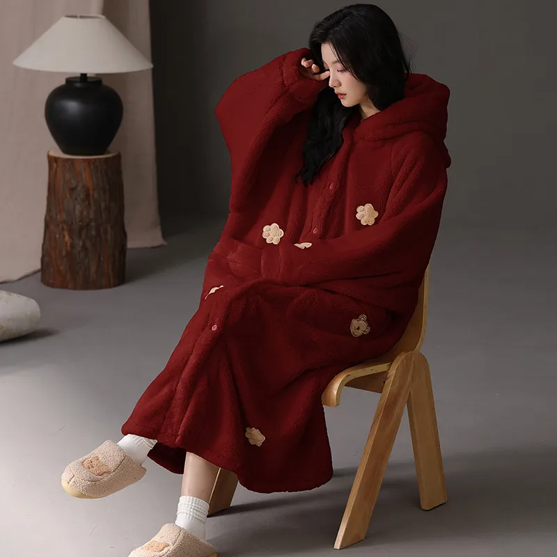 ROUKEER Pajama Robe Women's Red-8