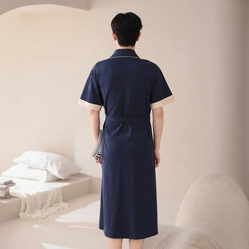 ROUKEER Pajama Robe Men's Navy Blue-1