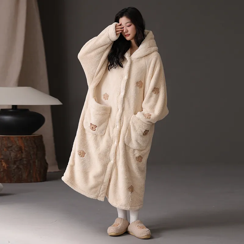 ROUKEER Pajama Robe Women's Ecru-8