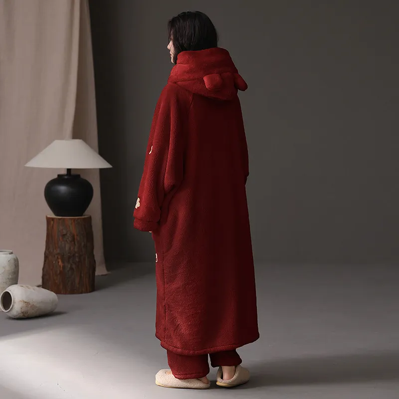 ROUKEER Pajama Robe Women's Red-6