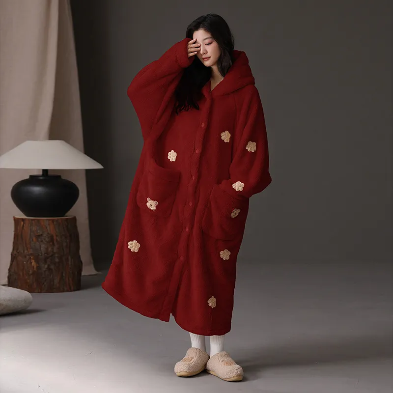 ROUKEER Pajama Robe Women's Red-1