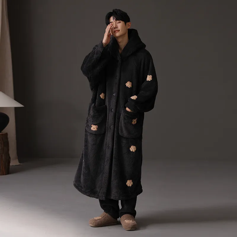 ROUKEER Pajama Robe Men's Black-13
