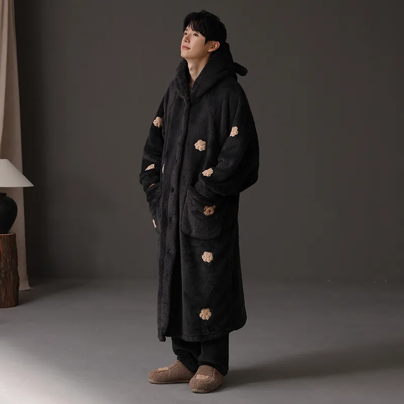 ROUKEER Pajama Robe Men's Black-3