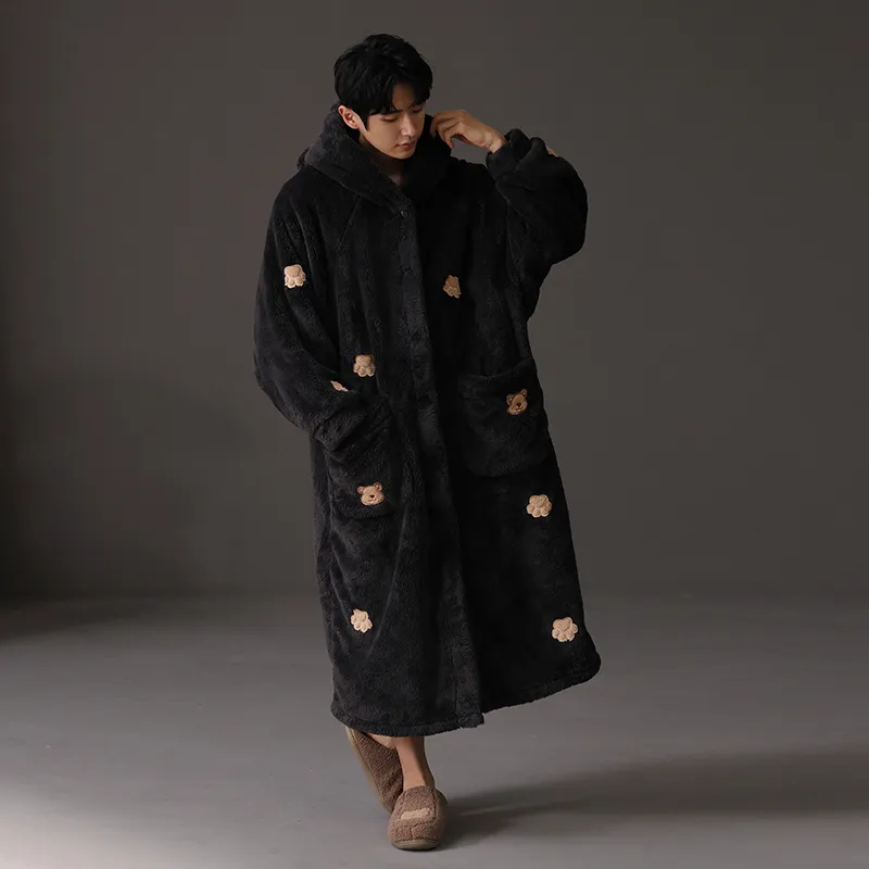 ROUKEER Pajama Robe Men's Black-9