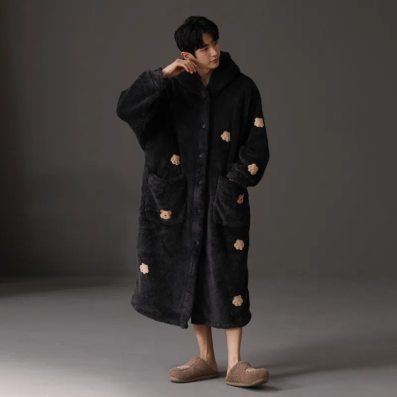 ROUKEER Pajama Robe Men's Black-10