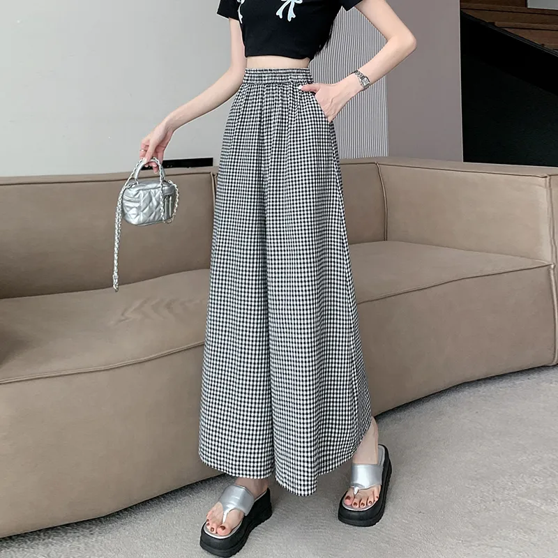 Mm Casual Pants Women's Black White Plaid-4
